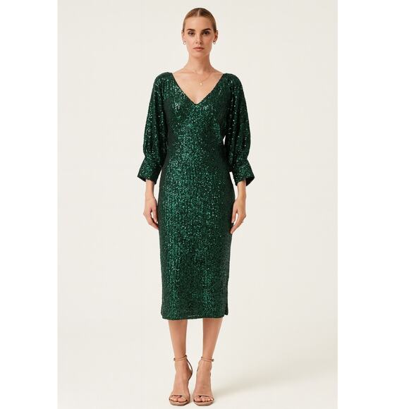 Valentina Shah Adelina Sequin Midi Dress Medium / Large Green NWT - Picture 1 of 9